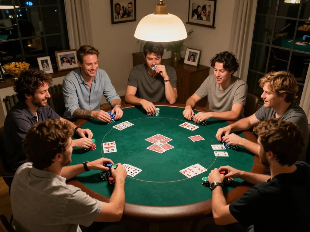 Engaged players enjoying a nowgoal poker night with colorful chips and cards, emphasizing strategic gameplay.
