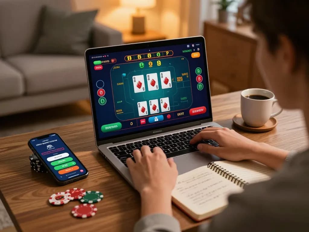 Engaging in online casino gameplay at home with luckywin, focusing on strategies and responsible betting.