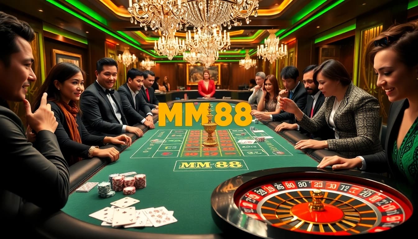 Excited players enjoying a high-stakes game at the MM88 casino table.