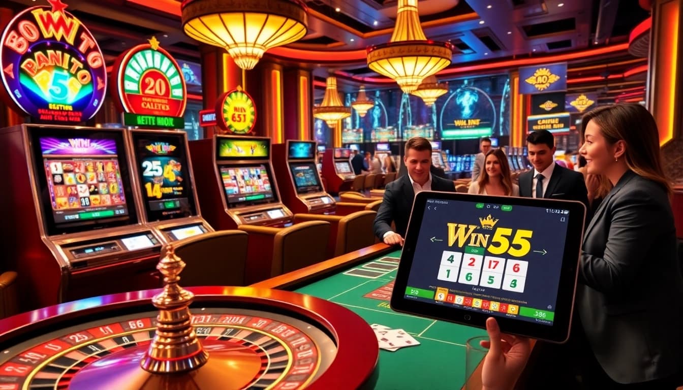 Experience thrilling gameplay at Win 55 with a vibrant casino atmosphere.