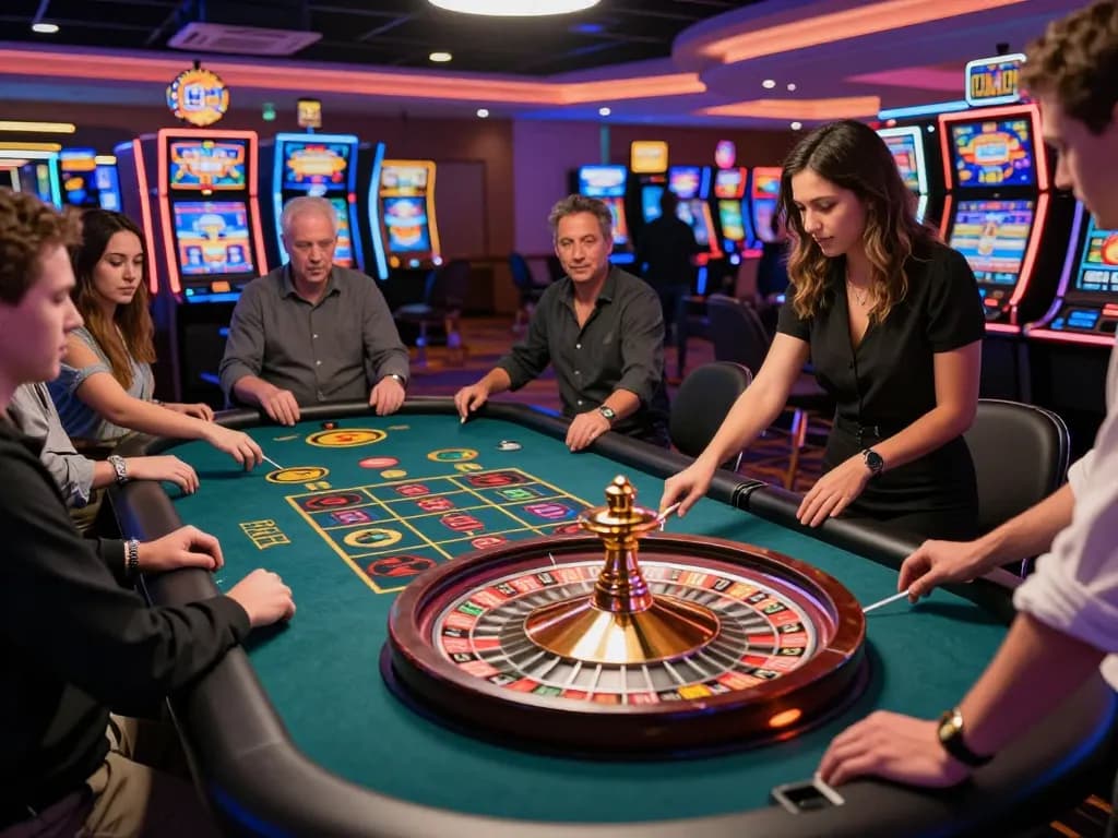 Players engage in lively roulette action at a casino table while enjoying betting excitement with ok365.