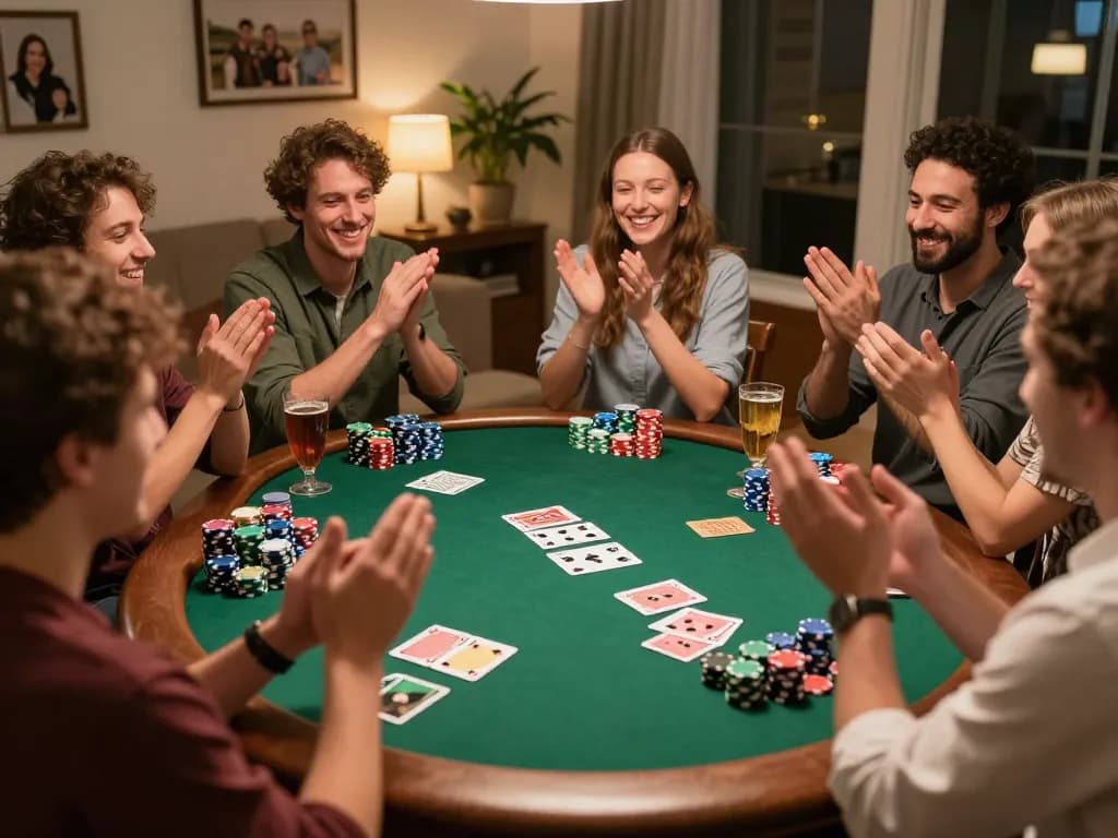 WW88 players enjoying an exciting home poker game with chips and cards on the table