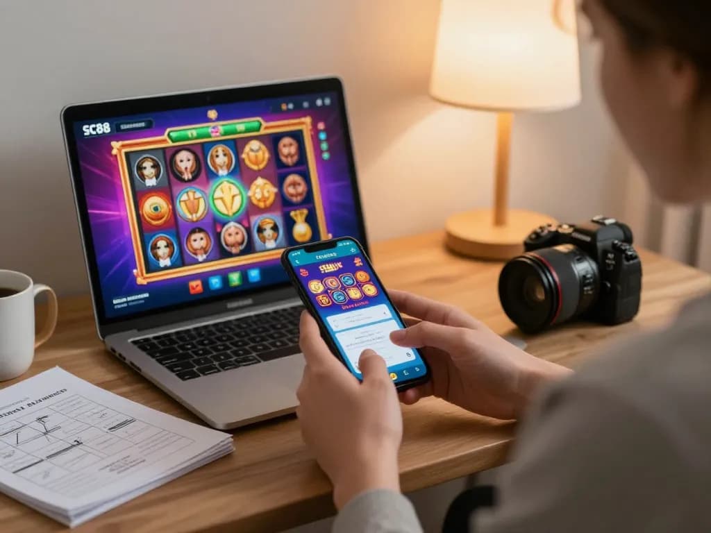 Engaging with SC88 Link on a mobile app in a cozy living room for online gaming