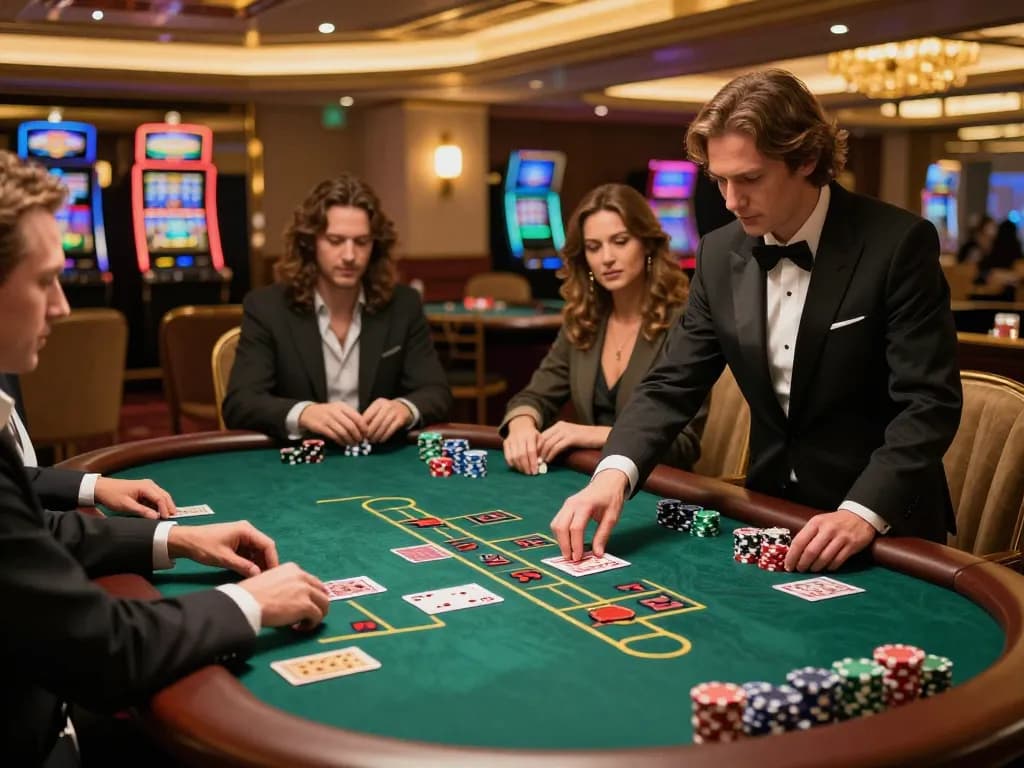 Players engaging in a strategic blackjack game at xi88 casino, showcasing a high-stakes atmosphere.