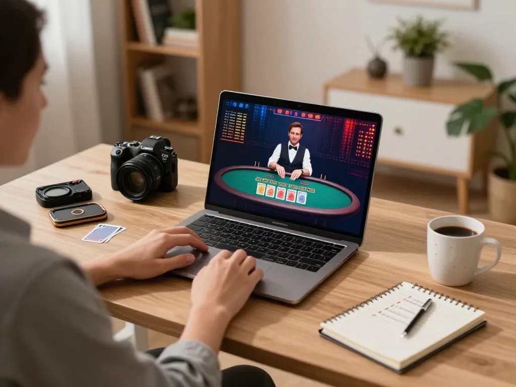 Player engaged in online blackjack at home, using mb66 strategies for better odds