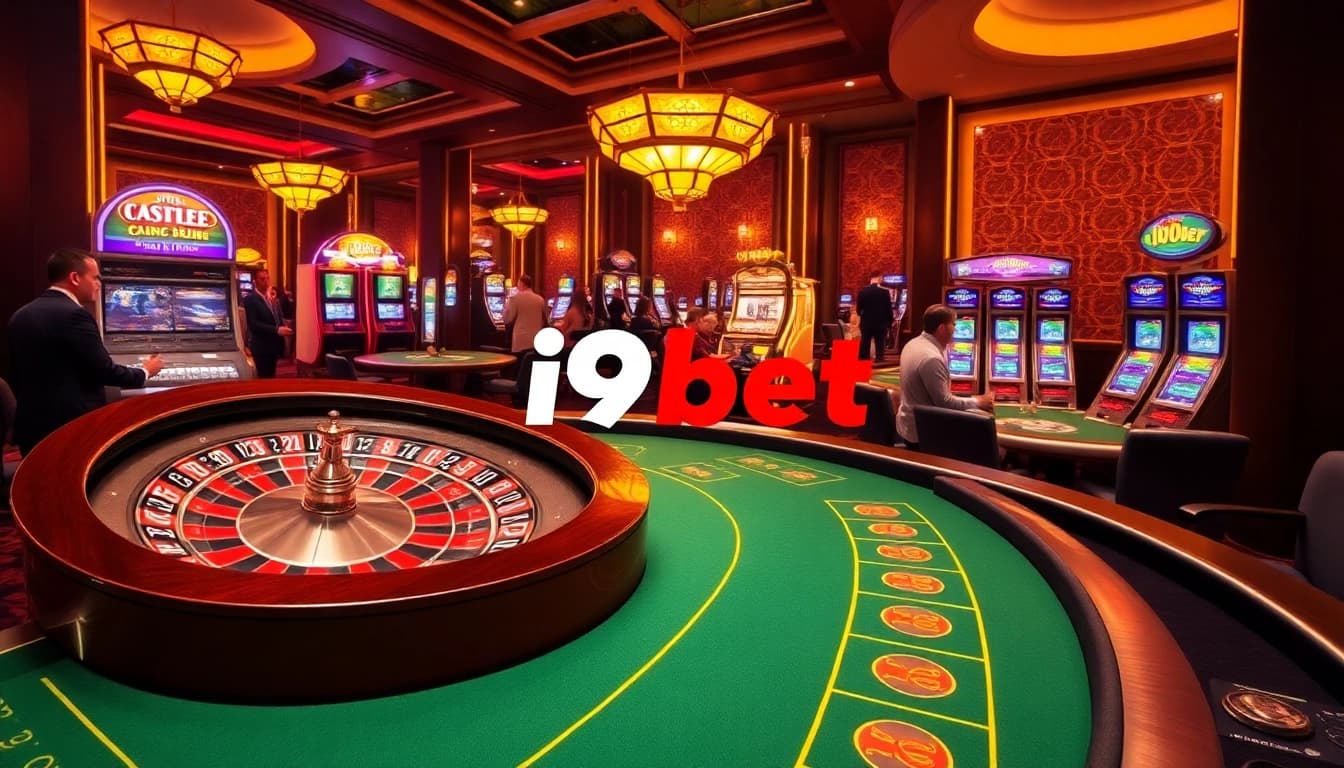 i9bet players enjoying a thrilling poker game in a vibrant casino setting.