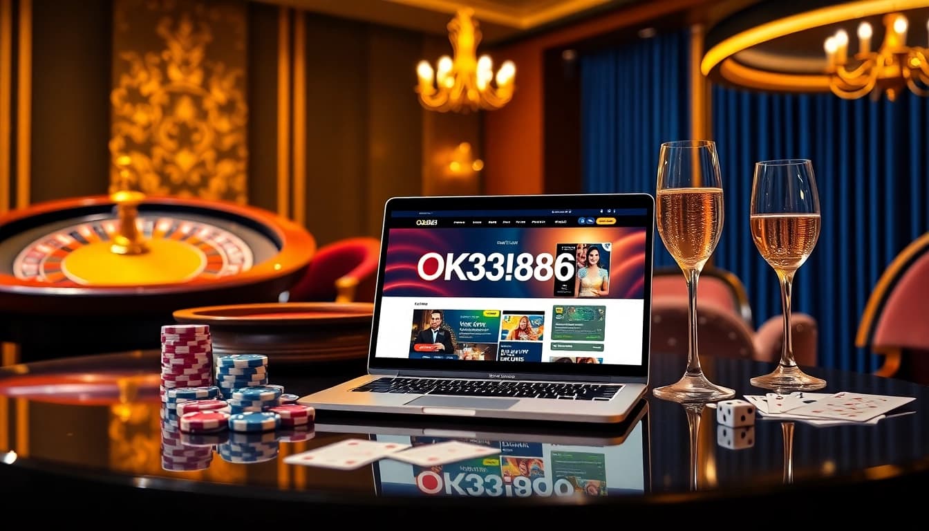 Winning moments at https://ok8386.autos/ with a stunning online casino backdrop featuring poker chips and a roulette wheel.
