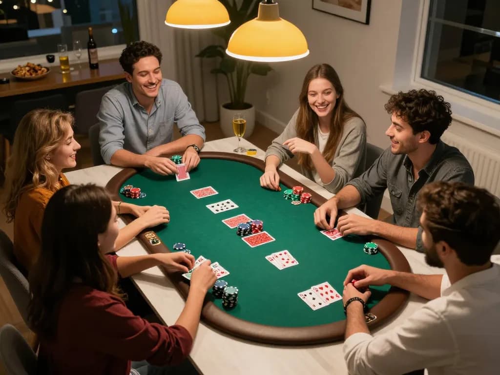 Tg88 setting up an exciting home poker night with friends enjoying a friendly game.