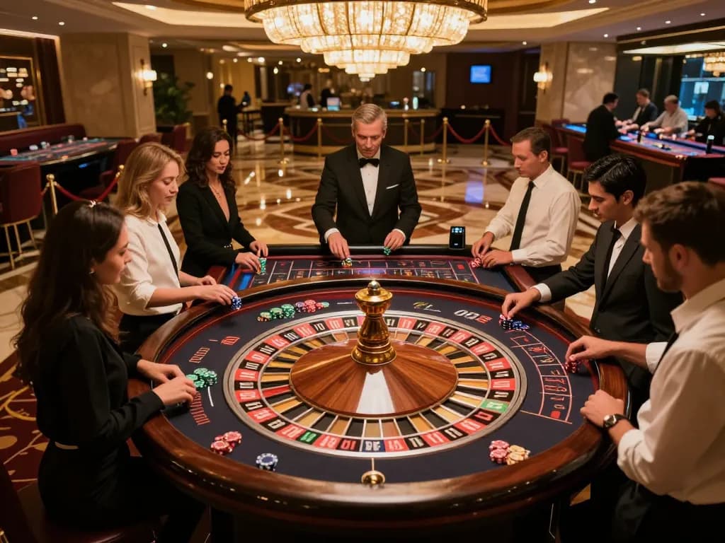 Players engaging at the roulette table in 789win casino, showcasing excitement and winning potential.