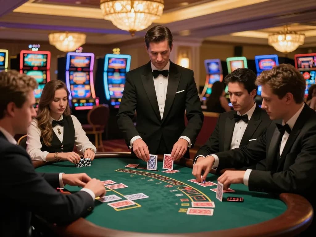 Players strategizing at a hitclub blackjack table, enhancing their game tactics in a luxurious environment.