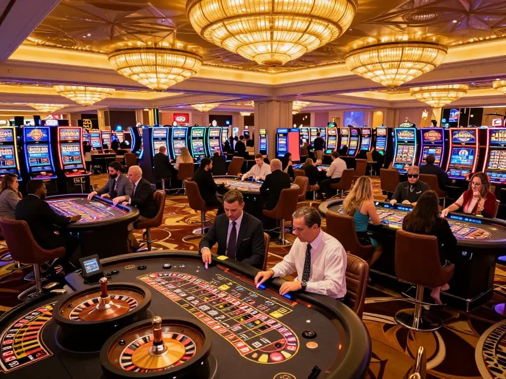 Action-packed scene at 79king, players enthusiastically placing bets at roulette tables in a luxurious casino.