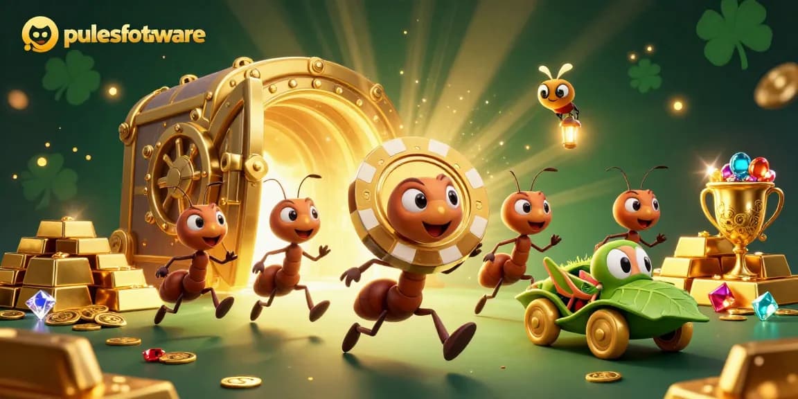pulsesoftware shows ants executing a heist with vibrant casino elements in a dynamic scene