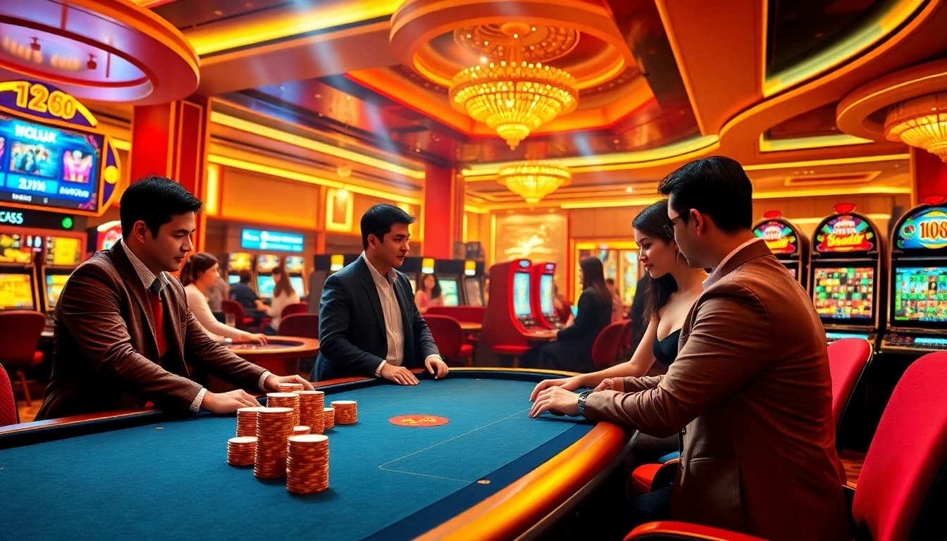 Experience the thrill of gambling at IQ88 with dynamic casino tables and vibrant gaming visuals.