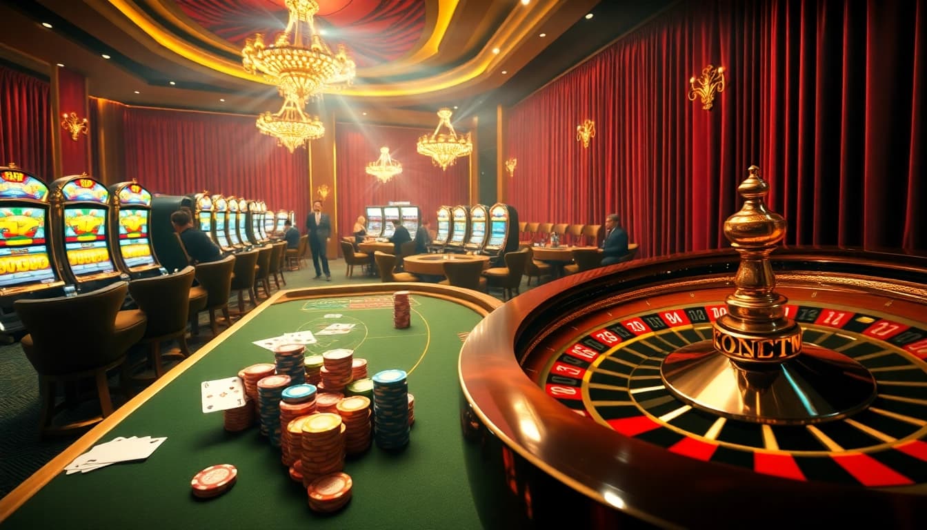 Engaging scene of เว็บตรง soibet casino gaming with lively roulette wheel and vibrant table action.
