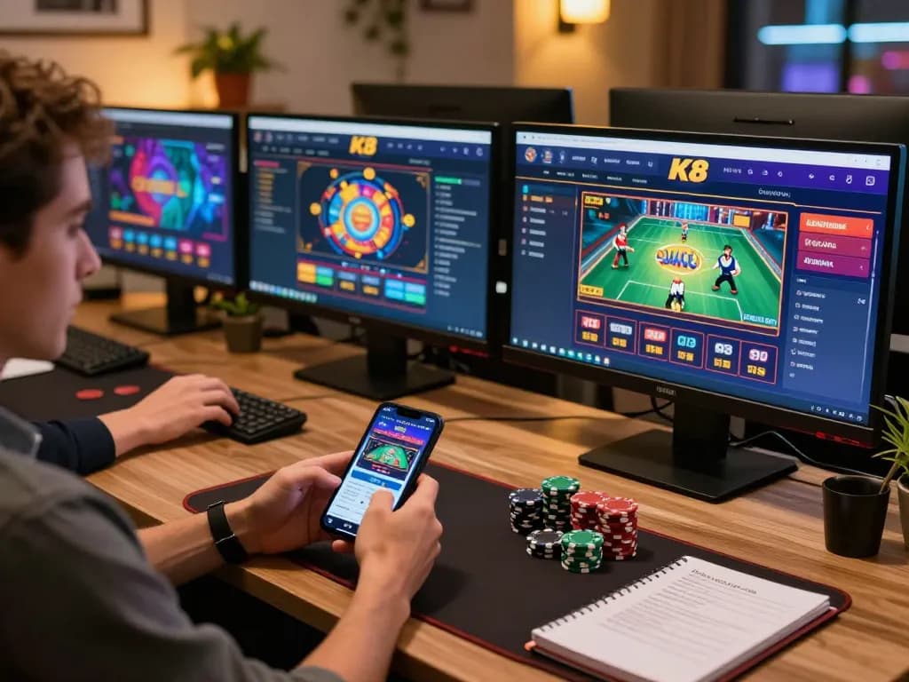 Engaging online gambling experience with K8 interface on multiple screens during gameplay