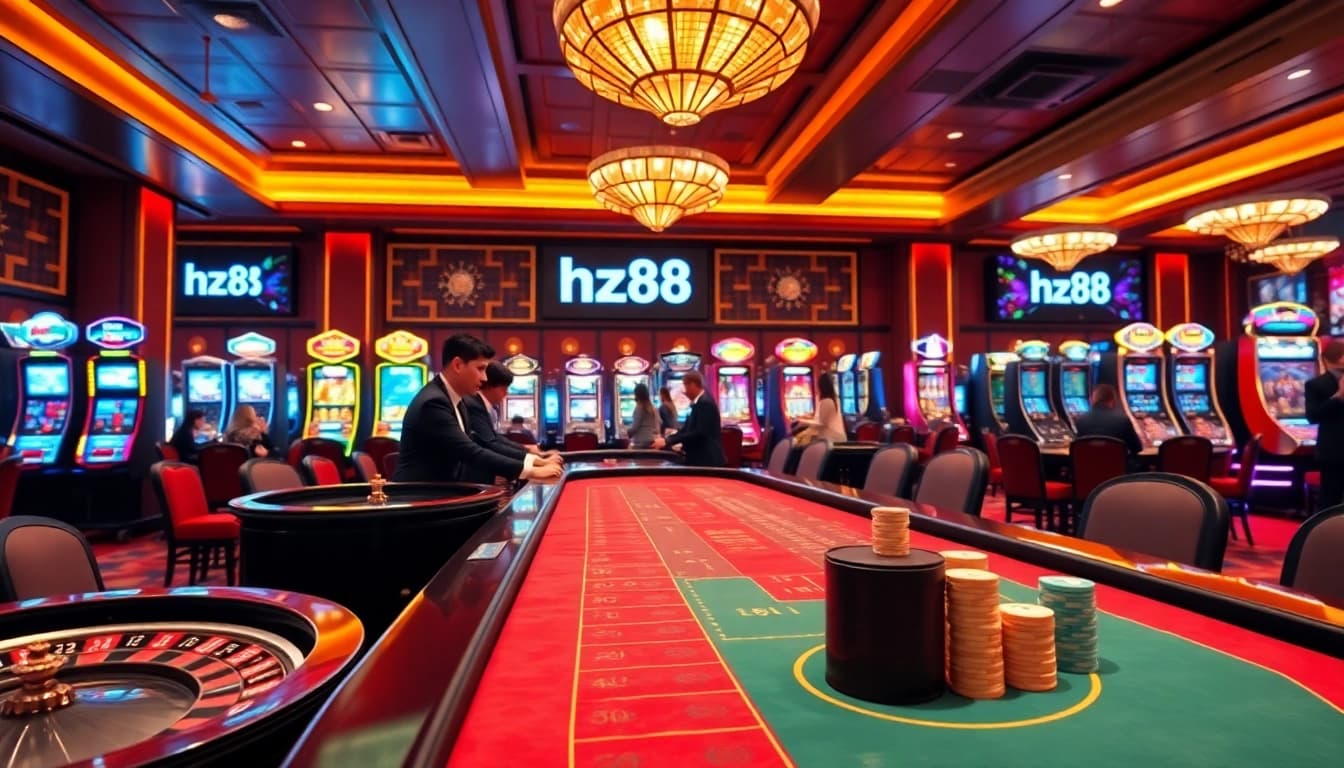Experience exciting gambling action at HZ88 casino with professional dealers and stunning tables.