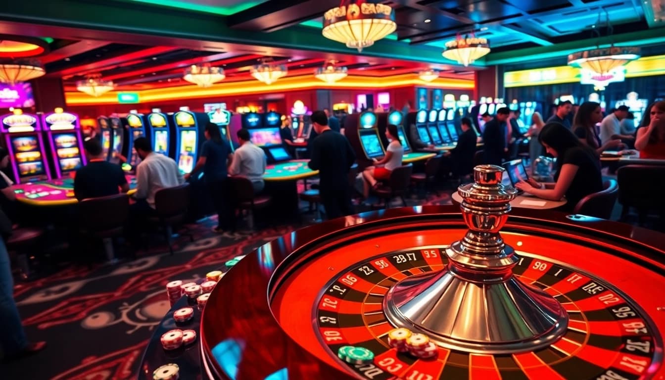 Experience thrilling gambling excitement at BJ88 with vibrant roulette and poker tables.