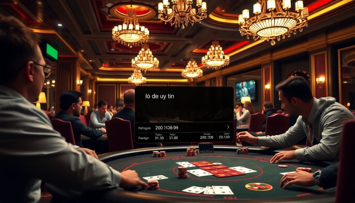 Engaging poker players strategizing their moves at a casino table under elegant lighting, featuring lo de uy tin.