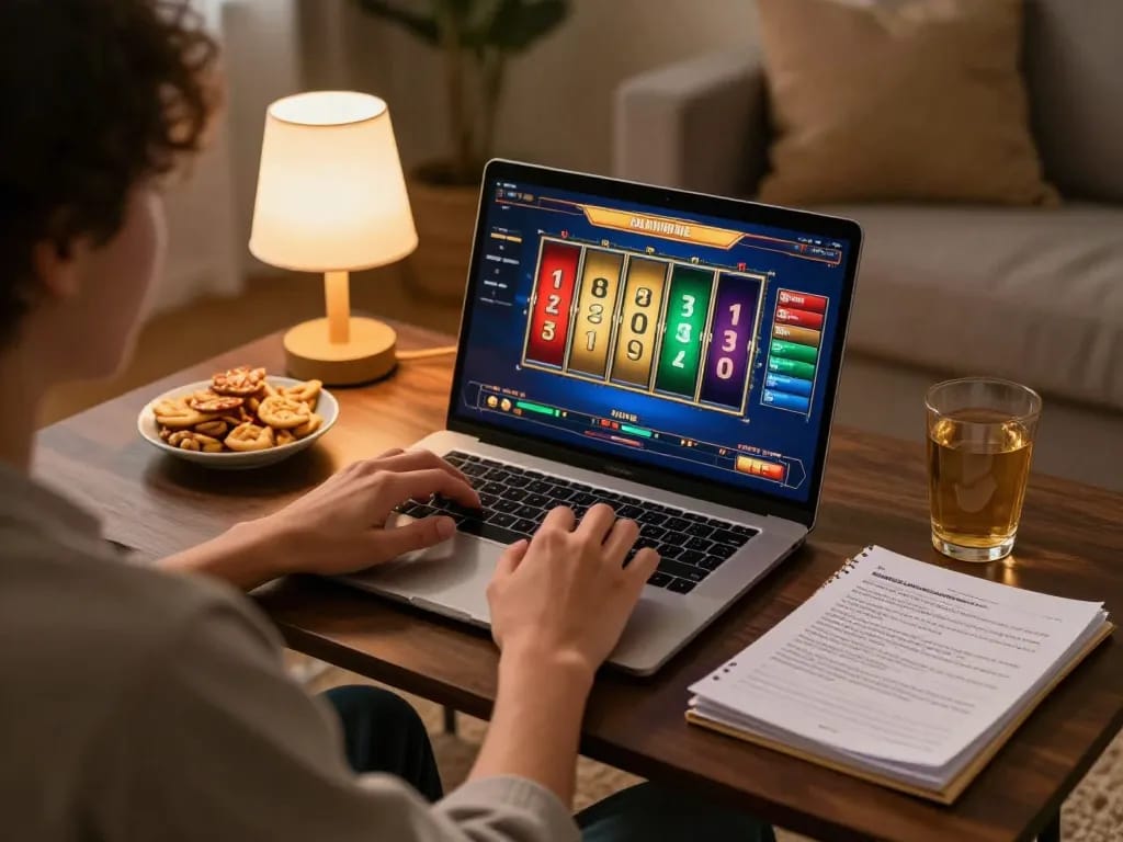 Berpartisipasi dalam permainan slot online yang menarik dari rumah dengan visual cerah dan pengaturan yang nyaman.