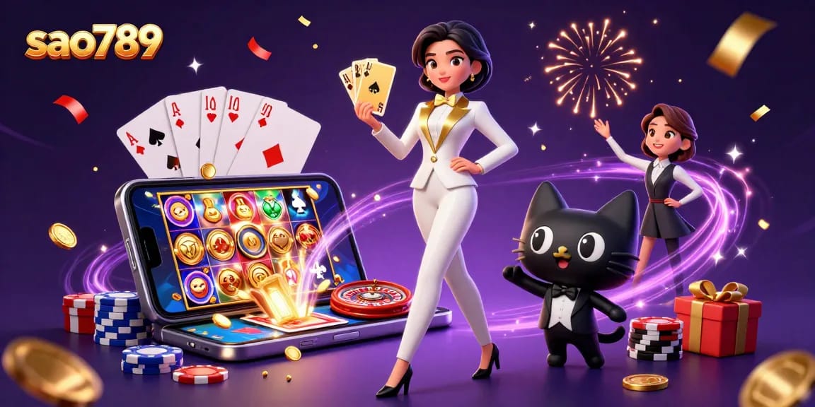 Experience the excitement at sao789 with a glamorous casino scene featuring colorful gameplay elements.