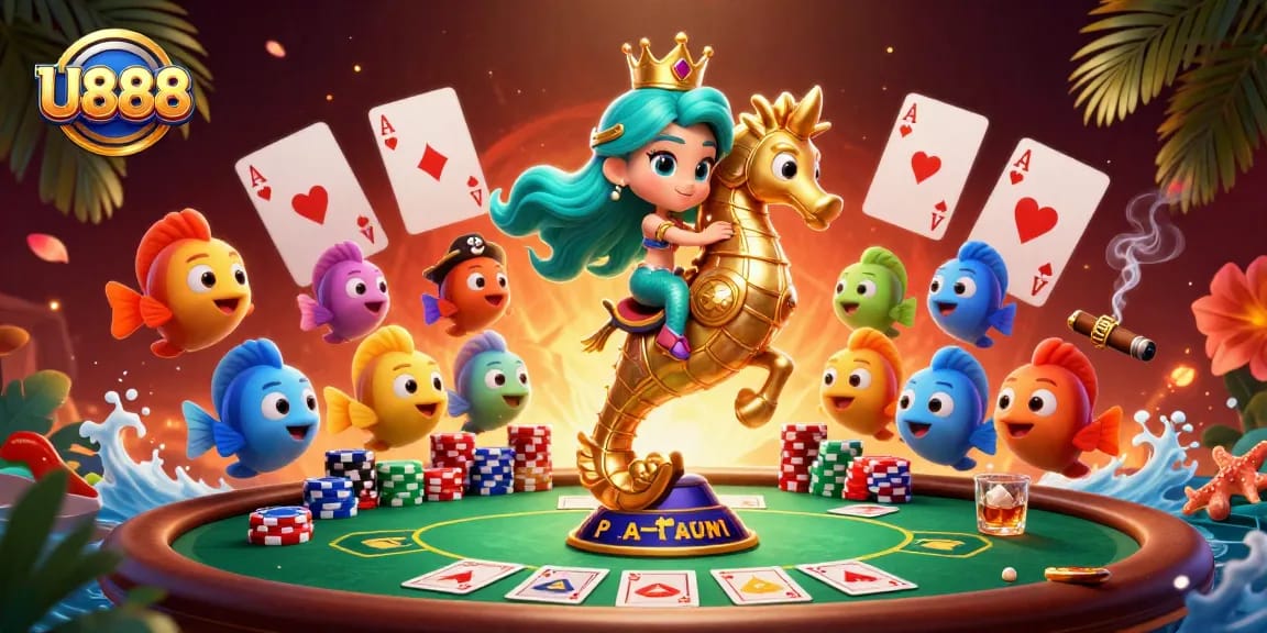 Experience the excitement of U888 with vibrant casino characters and action-packed gaming elements.