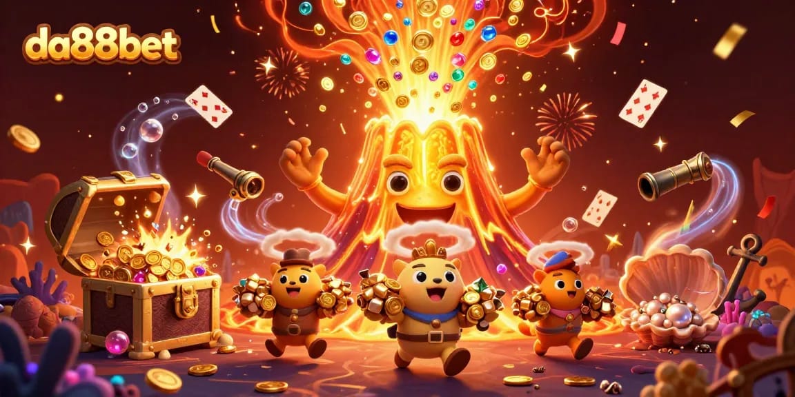 Win big with da88bet's thrilling casino adventure in a vibrant, treasure-filled scene