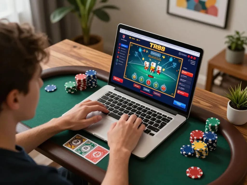 Engaging gameplay on TR88 online casino with vibrant poker interface and virtual chips.