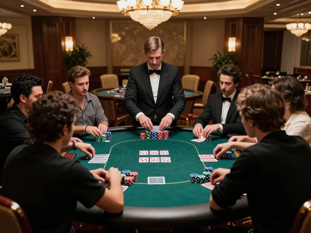 Engaging scene of a poker game at https://fabet.credit/ with players and chips highlighting strategic gameplay