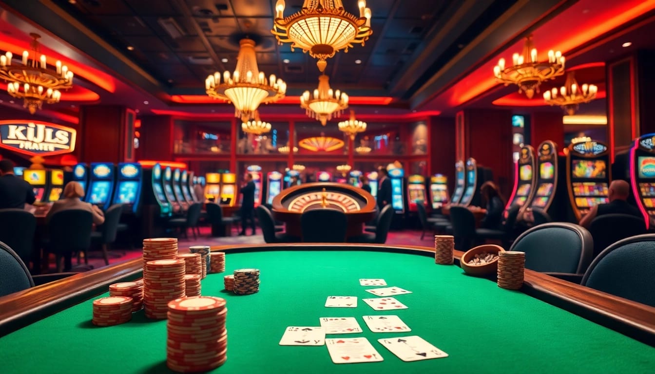 Engaging poker game scene at KJC casino featuring vibrant chips and strategic cards.