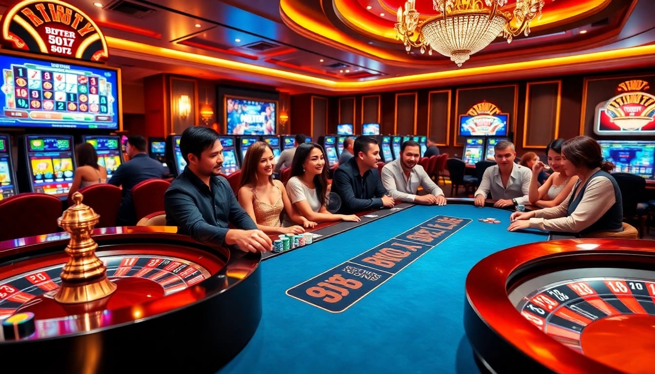 Enjoy thrilling casino action at https://s8vn.press/ with players enjoying poker and roulette in a luxurious setting.
