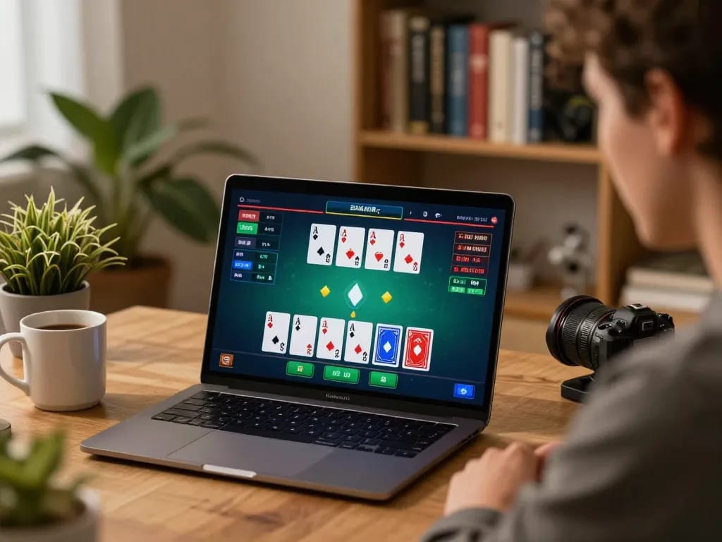 Player enjoying an MM88 blackjack game online with strategic focus and cozy home setup