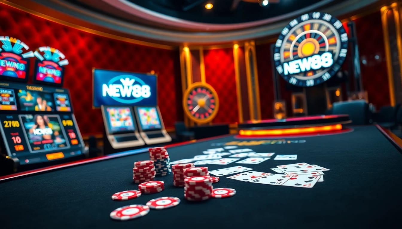 Experience the thrilling game atmosphere with NEW88 at a luxurious online gambling table.
