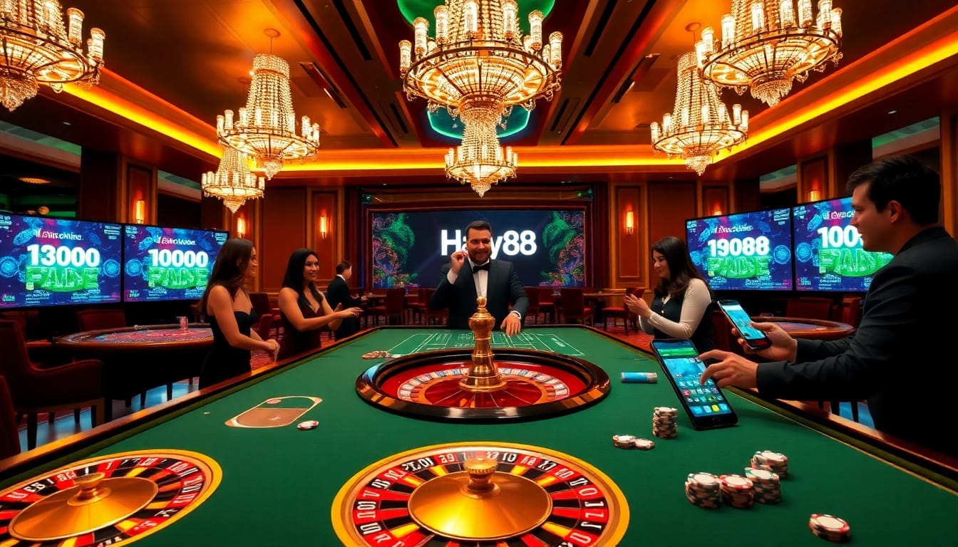 Hay88 players enjoying an exciting casino experience with vibrant games and betting excitement.