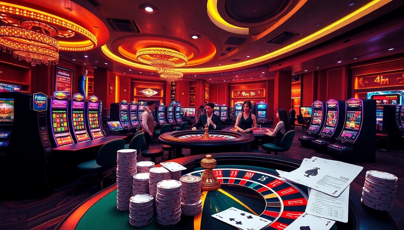 Experience the thrill of gambling at https://xx88.moe/, showcasing vibrant casino visuals with slot machines and poker chips.
