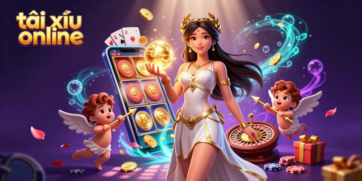 Spin the reels and win with tài xỉu online, showcasing vibrant gaming elements and celebrations.