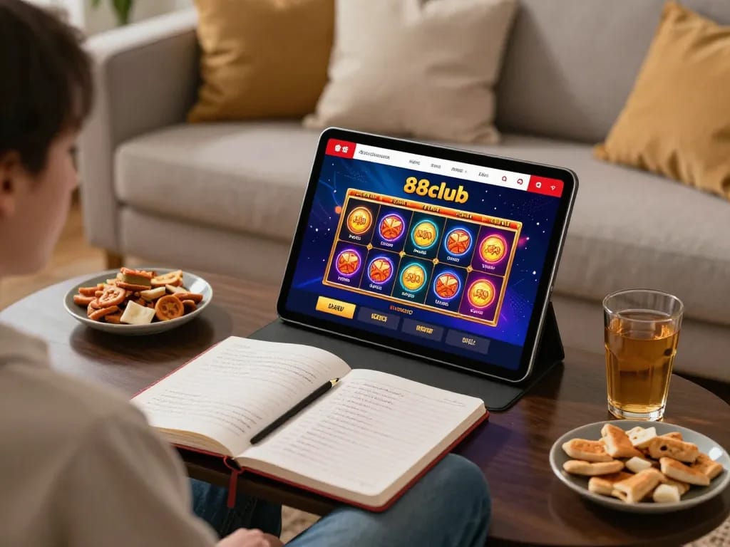Experience the excitement of 88club with engaging online casino gameplay on a cozy couch.