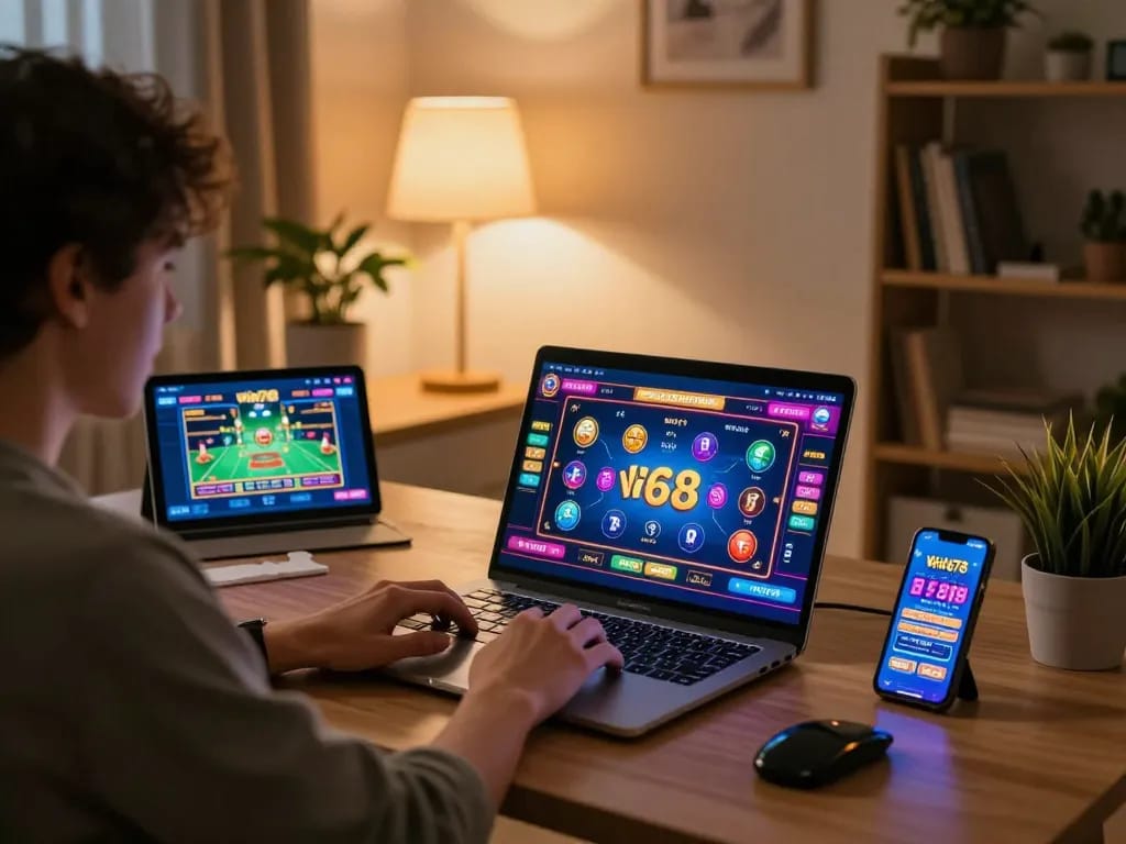 Experience the excitement of online gaming at the Trang chủ Win678 with vibrant game graphics and cozy atmosphere