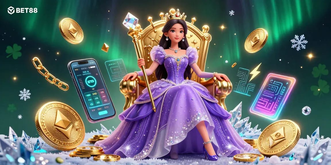Engage with BET88's exclusive promotions and games in this vibrant 3D casino scene illustration.