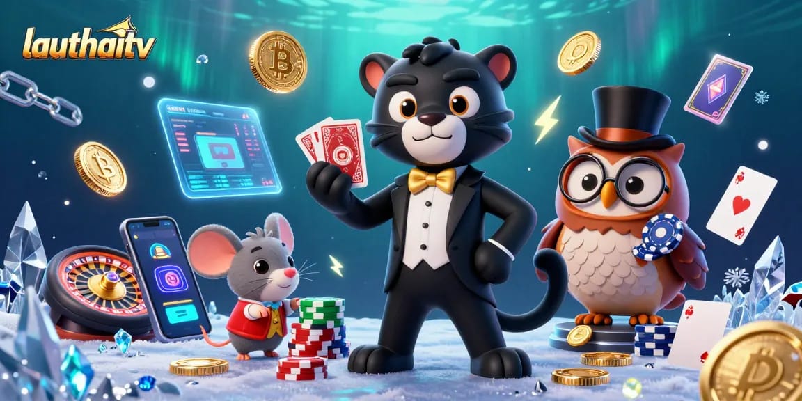Lauthaitv showcases an engaging 3D illustration of a stylish panther and friends playing casino games.