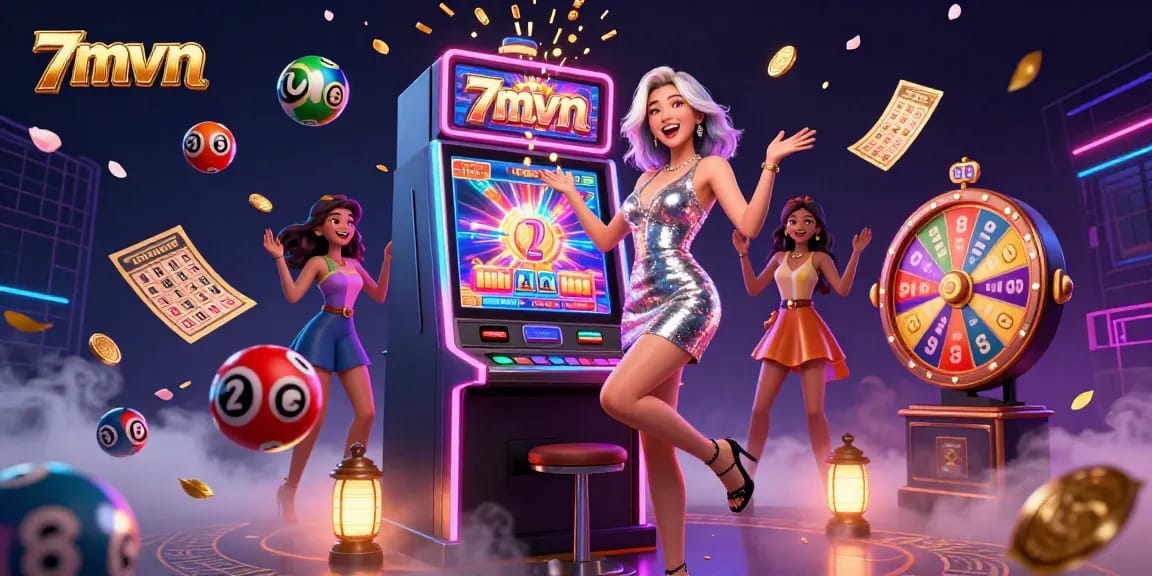 Experience the excitement at 7mvn with a photo-realistic presentation of jackpot thrills and vibrant casino elements.