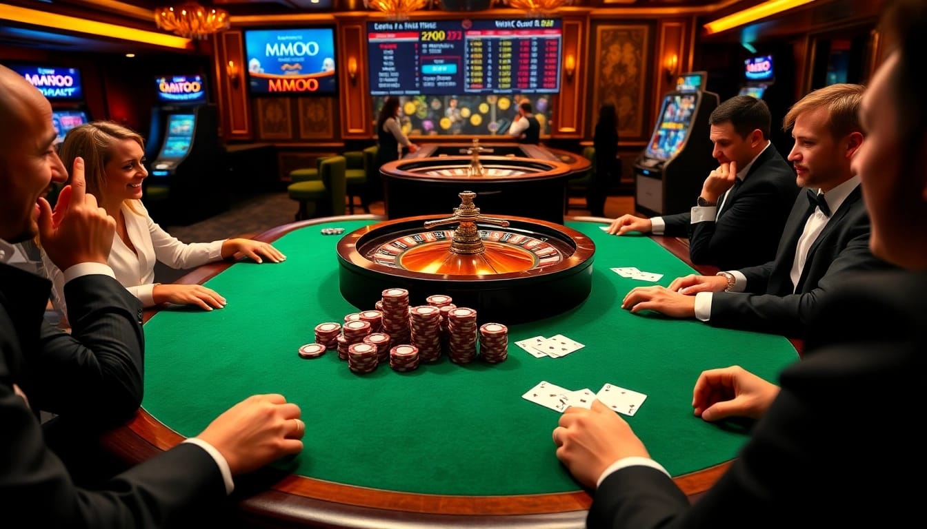 Experience the thrill of MMOO at a luxurious poker table with vibrant colors and exciting gameplay.