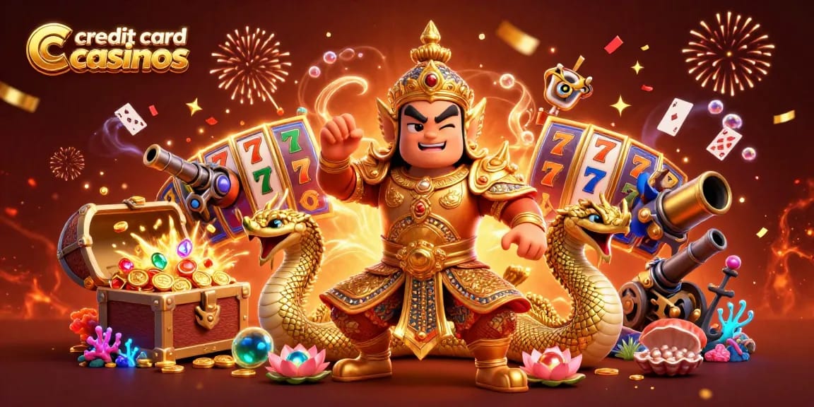 Experience thrilling gameplay at credit card casinos with vibrant characters and rich gaming elements.