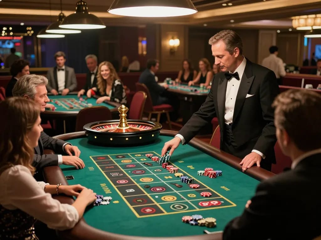 Players engaging in a thrilling roulette game at O8 casino, showcasing excitement and quality.