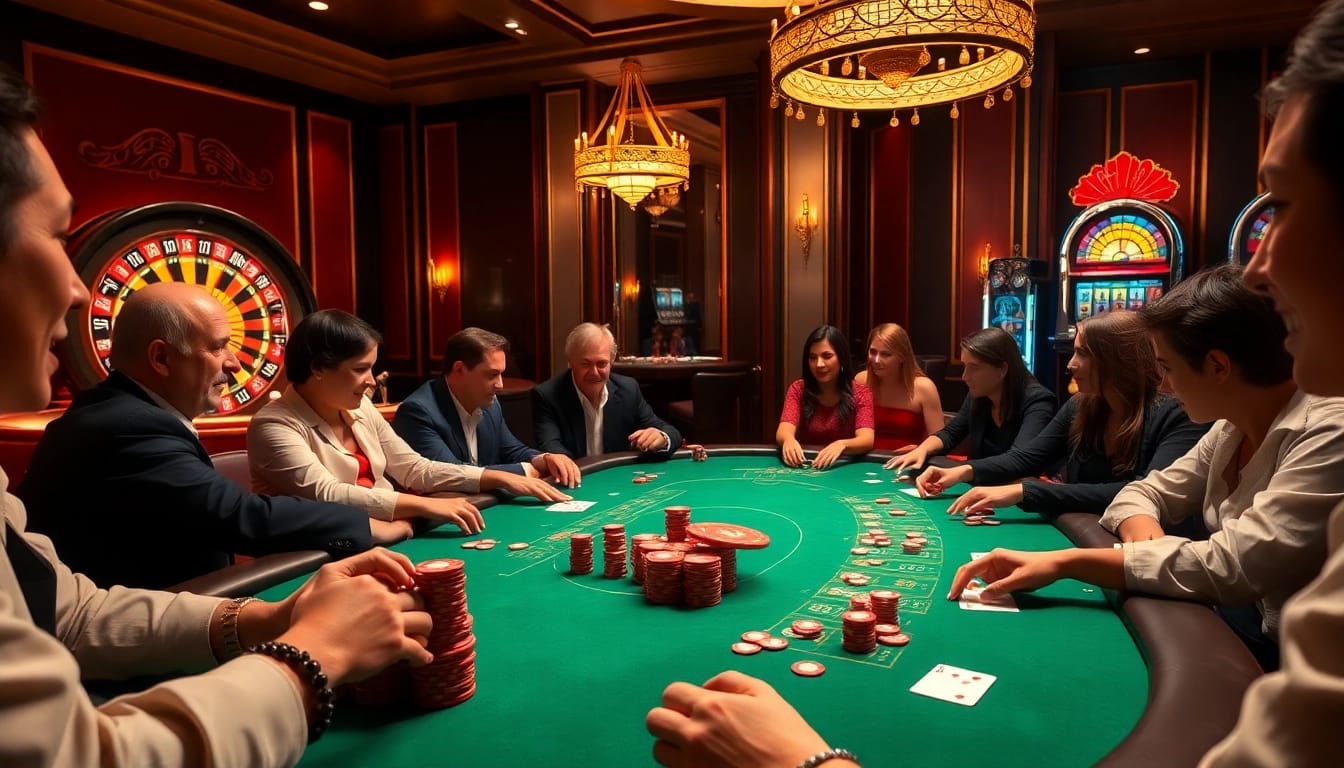 Players engaged in a thrilling poker game at the hit club casino, emphasizing excitement and strategy.