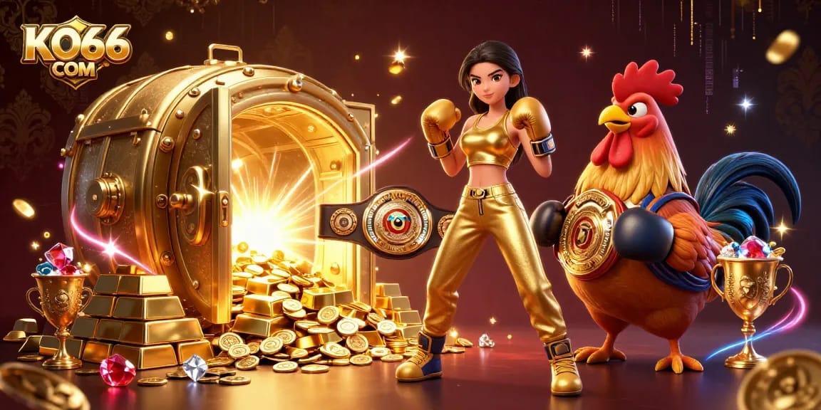 Engage in thrilling gameplay at KO66 COM with vibrant casino scene featuring dynamic characters.