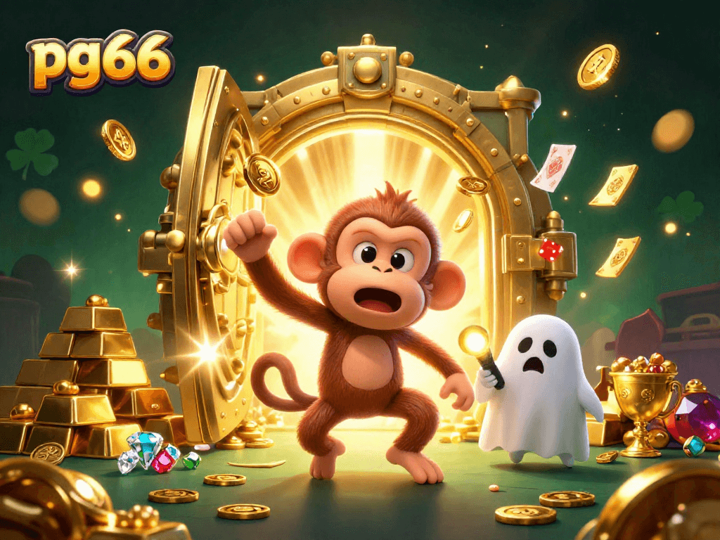 Experience the thrill at pg66 online casino with a playful ghost-hunter puppy tracking a mischievous monkey!