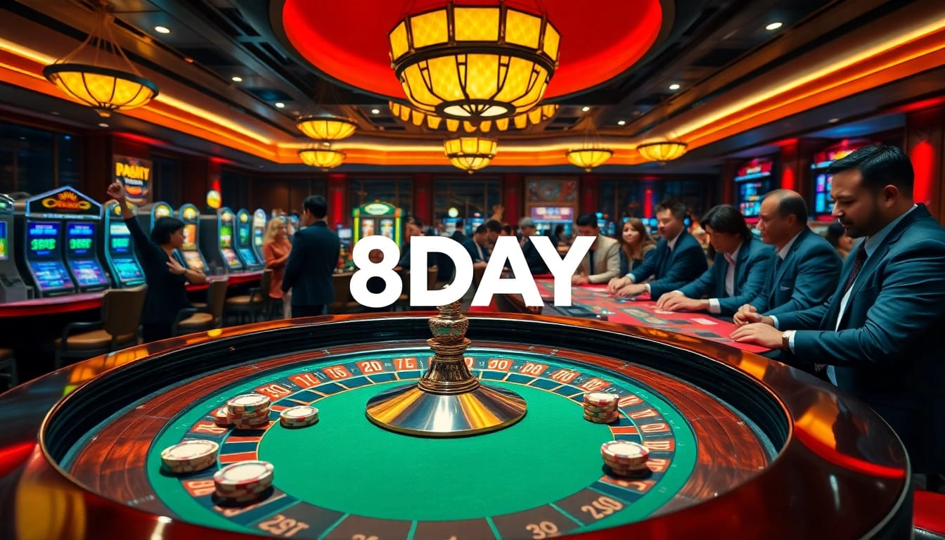 Experience the thrill of 8DAY casino gaming with vibrant tables and engaged players.