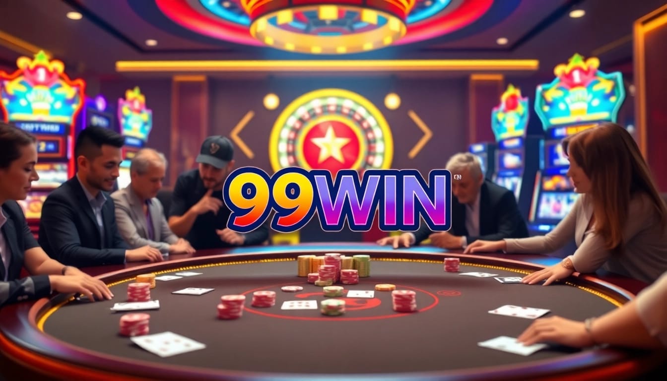 Experience thrilling gameplay at 99WIN Casino with vibrant poker tables and enthusiastic players.