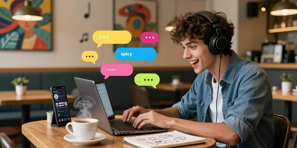 Engaging spicy chat interaction in a vibrant digital café.