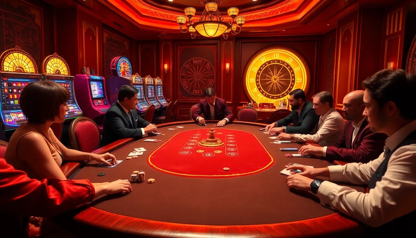 Engage in thrilling gameplay at 77ball net with a luxurious casino setting featuring poker chips and an elegant gaming table.